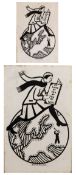 Rotha Dalton (20th Century English School) 'By land, by sea, by air, by wim' pen and ink sketch