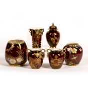 Carltonware Rouge Royale 'Bulrushes and dragonfly' vase with rope twist effect rim, two '