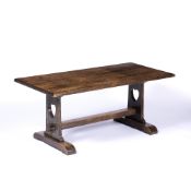 Attributed to Liberty & Co oak coffee table, with cut out heart motif, unmarked, 102cm x 44cm x 49cm