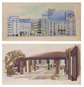 20th Century English School Two architectural watercolour and pen sketches, unsigned, unframed, each