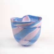 Charlie Meaker (b.1946) studio glass bucket vase with pink and blue swirls, indistinctly dated and