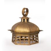 Aesthetic movement lantern in the Chinese or Asian taste, painted gold, 27cm x 28cm approx overall
