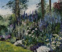 Robin Hepworth (20th Century School) 'Cottage Garden' oil on board, signed lower left, 49.5cm x