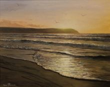 John Palmer (20th Century School) 'Untitled beach scene' oil on canvas, signed lower left, 40cm x