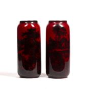 Attributed to Charles Noke (1858-1941) for Royal Doulton Pair of 'Flambe' vases, each with printed