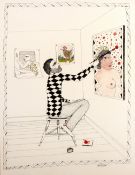 Joe Foster (Contemporary School) 'Joe's study of Jenny' pen and ink, with watercolours, signed lower