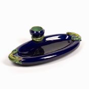 In the Manner of Minton Palissy desk stand Majolica, lizards on either end with snake to central