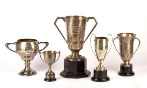 Collection of silver trophy and presentation cups consisting of: 'Development managers golf