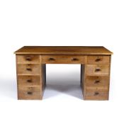Art Deco Walnut kneehole desk, unsigned, 143cm x 72cm x 81cm