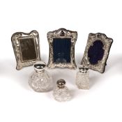 Collection of silver and silver plate consisting of: a silver mounted cut glass scent bottle,