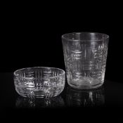 Tiffany & Co Cut glass vase, 21cm high and matching bowl, 20cm, the bowl with acid etched mark to