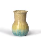 Ruskin pottery vase, with blue and yellow glaze and wide neck, impressed mark 'Ruskin England' to