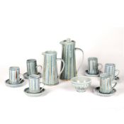 Anthony Richards (b.1924) for Arch St Ives Studio pottery coffee set, decorated with blue stripes,