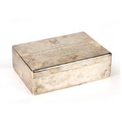 Silver presentation box the top with engraved logo 'Presented by The Mercantile and General