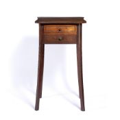 Arts and Crafts two drawer side table with lion mask brass handles and splayed legs, 43cm x 80cm x