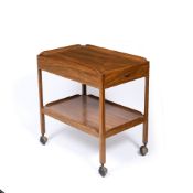 Cotswold School walnut trolley on castors, 67cm x 69cm x 44cm