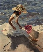 Sherree Valentine Daines (b.1959) 'Sitting on the rocks' limited edition canvas print, numbered 55/