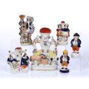 Group of Staffordshire figures and flatback figures including a large vase or garniture (6)
