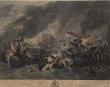 After Benjamin West (1738-1820) 'The Battle at La Hogue', coloured engraving, engraved by W