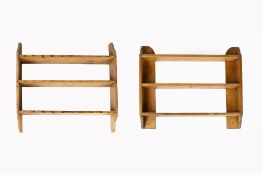 Two sets of pine shelves 75cm wide x 76cm high and 84cm wide x 69cm high (2) Condition: stains