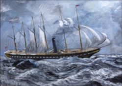 John Wilkins (20th Century British School) 'Six-masted ship' oil on board, signed lower right, 48.