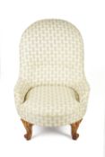 Walnut framed nursing chair Victorian, with later contemporary upholstery, by William Morby Ltd of