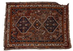 Hamadan rust ground rug with stylised animal foliate and geometric designs, 192cm x 142cm and one