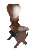 Oak hall chair 18th Century, with solid shaped back and seat on shaped supports, 42cm wide, 103cm