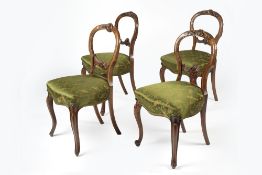 Set of four walnut balloon back dining chairs Victorian, with green upholstered seats Condition: