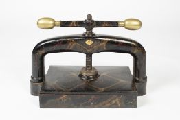 Victorian book press iron with painted decoration, 61cm x 42cm Condition: at present, there is no