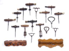 Collection of corkscrews from the early 19th Century onwards, of various sized and styles, some with