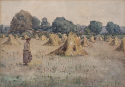 James Frederick Darley (1847-1932) Haymaking, watercolour, signed with monogram, and companion, 17cm