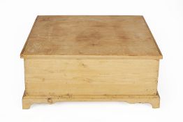 Pine small trunk/coffer 73cm wide, 48cm deep, 33cm high Condition: some wear and stains, old