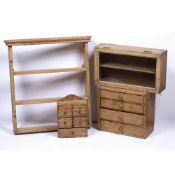Two tabletop pine chest of drawers or collectors drawers four long drawers example measures 34.5cm x