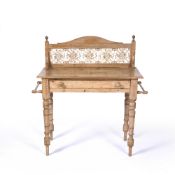 Pine and tiled wash stand 99cm wide, 45cm deep, 101cm high Condition: some marks and filled-in