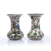 Pair of Regency glass decalcomania vases decorated overall with chinoiserie figures, 22cm high