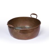 Copper large two handled country house pan, 54cm diameter, 14cm high Condition: bumps, wear and use