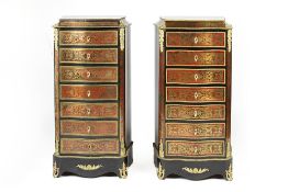 Pair of serpentine Boulle secretaire chests French, late 19th Century, each with a marble top having
