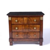 Mahogany and marble top commode French, 19th Century, with fitted drawers, pillar sides and gilt