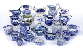 Group of blue transfer and other pottery including 'Eglinton Tournament' jug, Abbey pattern and
