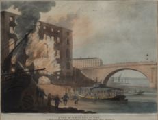 After John William Edy (1760-1820) A View of Albion Mill on Fire, aquatint in colours, published