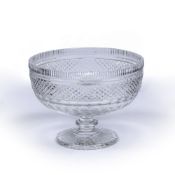 Cut glass centre bowl probably Irish, with facet and fluted banding, 27.5cm diameter, 20.5cm high