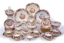 Staffordshire pottery part tea set late 19th/early 20th Century, Pagoda pattern, in pink colourway