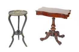 Ebonised and gilt metal occasional table 19th Century, with Italianate brass inset tray, 38cm