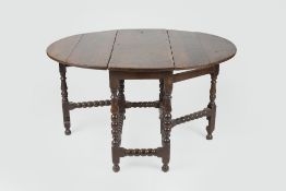 Oak small gateleg table 18th Century, on bobbin turned supports, 103cm long, 126cm wide, 74cm high