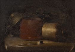 19th Century English Naive School still life, oil on board, 23cm x 32.8cm Condition: cracklure and