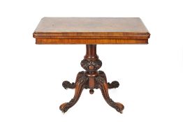 Walnut fold-over card table 19th Century on carved supports, 93cm wide, 46cm deep, 75cm high