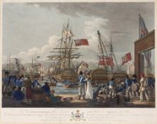 After Jahleel Brenton (1770-1884) The Caesar, Audacious and Pompee, coloured engraving, dedicated to