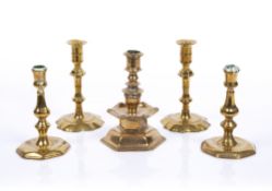 Hexagonal brass candlestick probably Scandinavian, dated 1656, with drip tray and three line