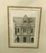 A set of six framed and glazed architectural engravings or bookplates from 
